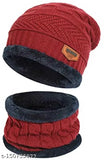 Trendy red wool cap set, women's self-design woolen yarn for stylish comfort, achieves a slouchy look