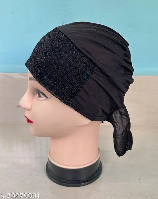 Black cotton shimmer underscarf hijab cap for Muslim women - Indian self-design head wrap