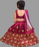 Maroon taffeta silk lehenga choli ethnic wear for baby girls (2-5 years), intricately embroidered with zari sequin work, perfect for special occasions and festivals