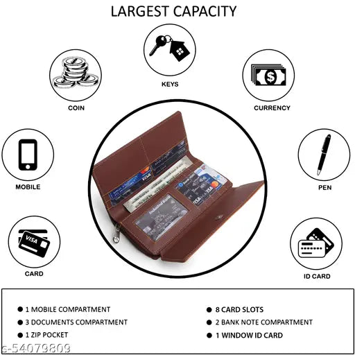 Faux leather/leatherette colorblock casual clutch for women, free size with multiple card slots and cash compartments