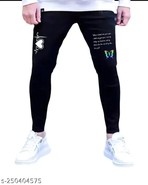 Men's black printed funky jeans, high-quality denim, versatile style and fit