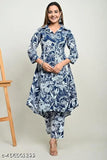 Women's Viscose Rayon A-line Printed Kurta with Pant Set, soft and cozy printed rayon outfit for women