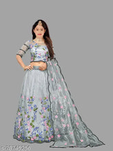 Embroidered cotton Lehenga Choli for kids, semi-stitched in free size with net dupatta and long sleeves, Indian festive wear on display