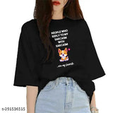 Cotton oversize women's tee with sarcastic dog print, short sleeves, 190 GSM, India