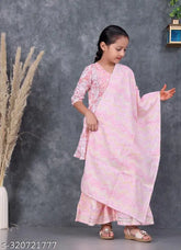 Rayon Kids Anarkali Sharara Kurti with Embroidered Sleeve, Indian traditional clothing for 4-13 years