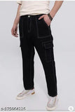 Men's denim baggy jeans, checked pattern, mid-rise, six pockets, black color, clean wash, manufactured in India. Size 28 (waist 28", length 40"), 30 (waist 30", length 40"), 32 (waist 32", length 40")