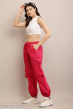 Stylish poplin cotton pants for women, solid pattern, poly blend fabric, sizes S-XXL, made in India