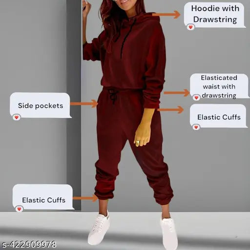 Soft velvet women's hoodie & joggers set, trendy winterwear loungewear in luxurious velvet fabric