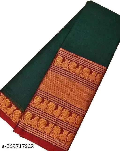 Narayanpet poly blend saree with zari woven net pattern and stitched chiffon blouse, free size, 5.5m long, India origin