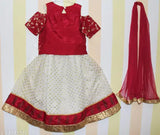 Red & off-white Art Silk lehenga set with net dupatta, perfect for special occasions