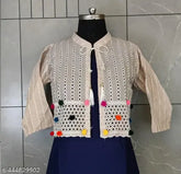 Modern cotton blend embroidered waistcoat for women, three-quarter sleeves, size L (Bust 38in, Waist 38in, Hip 40in, Shoulder 14in), made in India