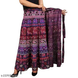 Printed net cotton women's fashion around long wrap skirt (wine), free size with waist 39in and length 48in, Indian craftsmanship highlighted