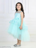 Sky blue net dress with toy balloon design, suitable for party wear for kids aged 1-4 years