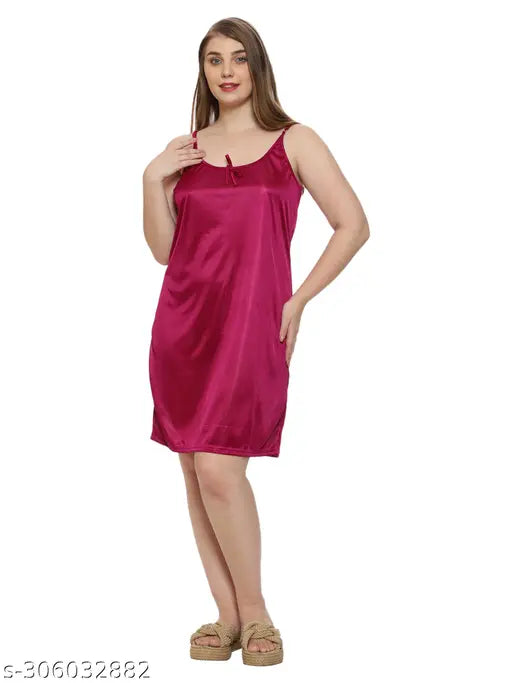 Satin loungewear, above knee nightie for women, solid color in smooth lycra fabric