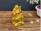 Gold plated laughing Buddha on frog handicraft Vastu showpiece figurine decorative yellow gold - 7cm (Polyresin)