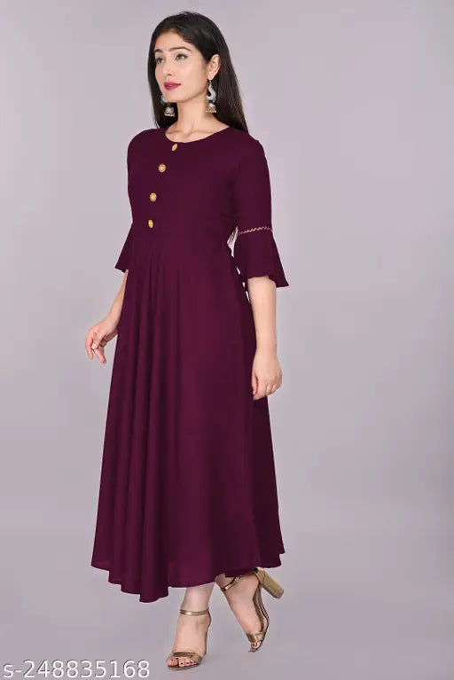 Purple rayon, embroidered flared kurti for women, ideal for casual and formal occasions