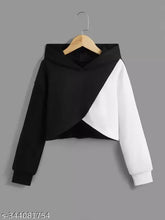 Colorblocked cotton blend hoodie for girls, trendy & stylish self-made full sleeve sweatshirt