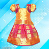 Cotton Silk lehenga-choli set for girls, floral stitch design, short sleeves, traditional Indian outfit, 2-5 years sizes