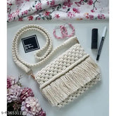 Handmade floral net polyester macrame bag, lightweight, spacious interior, versatile carry options, unique style