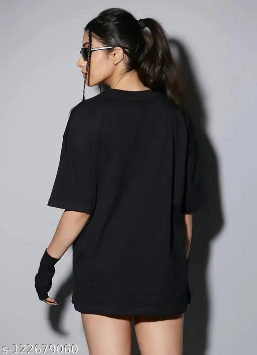 Trond oversized cotton blend half sleeve women's T-shirt with printed pattern, stylish fashion clothing on mannequin