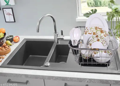 Stainless steel kitchen utensil rack with water drainage tray and spoon jar, durable and spacious for efficient organization in modern kitchens (41cm x 51cm x 24cm)