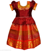 Cotton pattu pavadai lehenga choli in art silk, 3-4 years size, perfect for traditional South Indian baby girl's wear