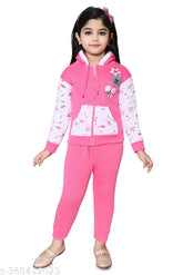 Floral print wool tracksuit jacket top and jogger trousers set, suitable for kids aged 1-2 years, casual wear, sports, or leisure