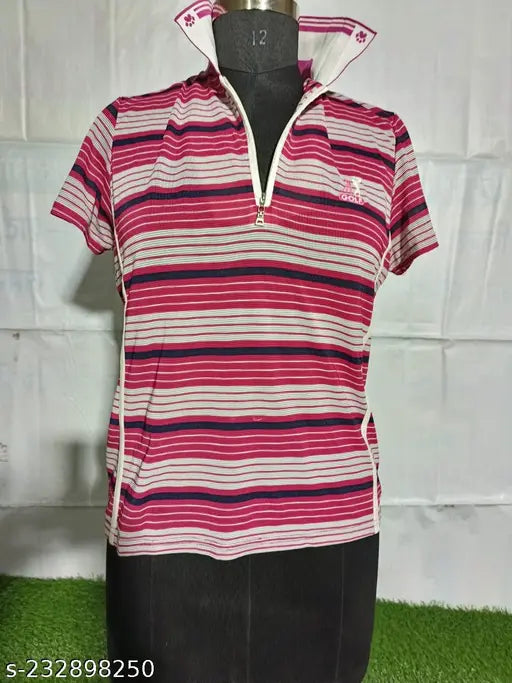 Red striped cotton blend half sleeves jersey t-shirt for women, stylish and breathable for casual outings