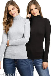 Solid Lycra high neck top with long sleeves, XS-L sizes, Indian made