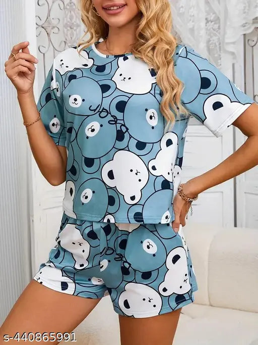 Printed net short-sleeved night shirt, Indian fashion for men and women