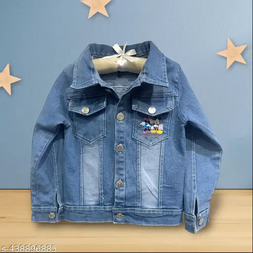 Denim jacket with Big Micky Kiss printed design, long sleeves for kids ages 3-8 years old