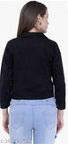 Women's black denim three-quarter sleeve jacket, solid pattern, sizes S-XL