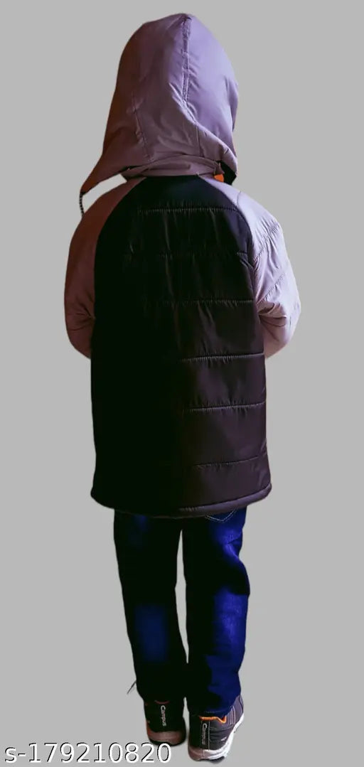 Colorblocked polyester boys jacket, stylish winter wear for kids aged 6-12 years, India origin