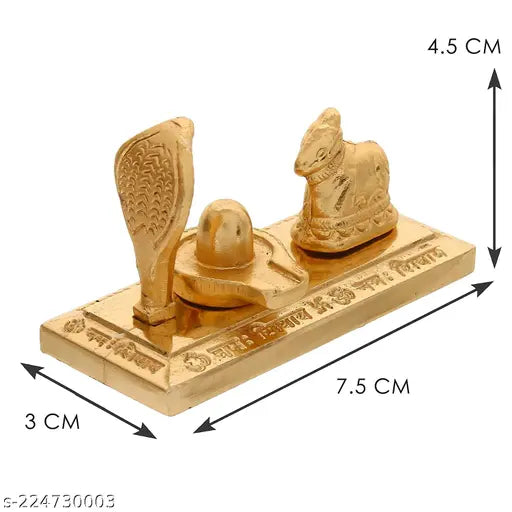 Gold-plated premium Shiv Parivar set featuring Shivling and Shri Nandi (8cm x 5cm x 3.5cm), Indian craftsmanship