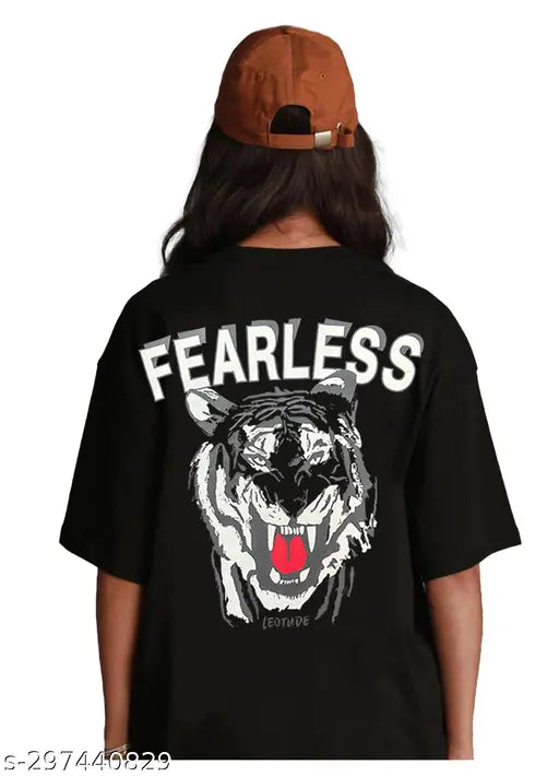 Oversized cotton blend half sleeve T-shirt with printed design, fashionable women's wear by TROND