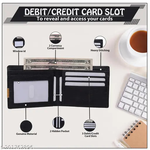 Black faux leather Craft Line Carter wallet, 2 compartments, solid design, long-lasting, lightweight, affordable, high-quality accessory for men