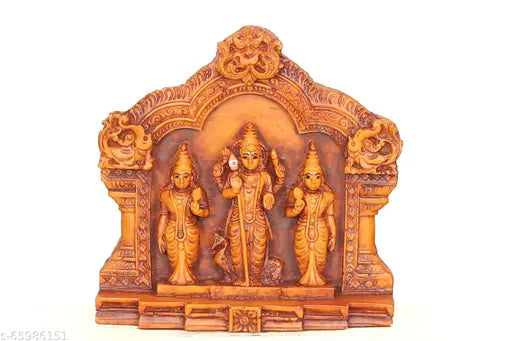 Golden Polymarble Murugan Valli Devayani wooden style statue, highly detailed Indian god idol (6cm x 5cm x 2cm) for living room decor
