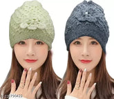 Winter soft wool beanie (pack of 2), self-designed pompom knitted cap - free size, traditional winter accessory