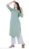 Pista color rayon kurta with embroidered net palazzo set, three-quarter sleeves, India-made fashion for women