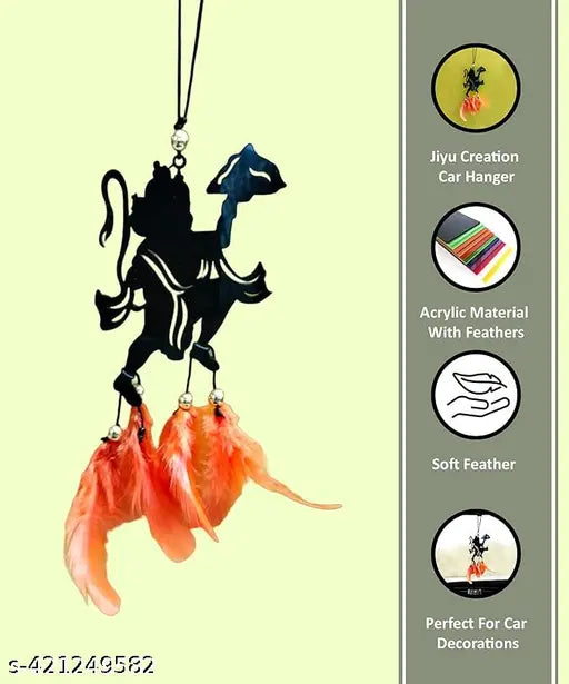 Handcrafted Lord Hanuman Dream Catcher - Eco-friendly spiritual protector, boho chic, peaceful driving accessory, features feathers & beads (8"L x 0.5"H x 4"B)