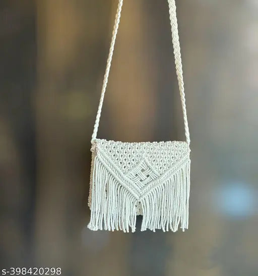 Handwoven jute cotton macrame purse, embroidered net design, crossbody sling bag for everyday use