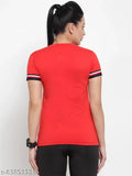 Striped polyester short-sleeve Boston club t-shirt for women, Made in India