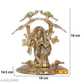 Gold antique finish Radha Krishna standing flute statue, Krishna idol decorative item for home, office or temple decoration, 18cm tall and 14.5cm wide, Indian origin religious gift article