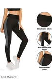Black striped lycra leggings for women's gym wear, stretchable and breathable, suitable for yoga and workouts, size 28-40 inches, Indian brand