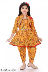 Elegance Redefined cotton blend girls dhoti kurta set with koti - traditional Indian attire for 2-3 years in printed net