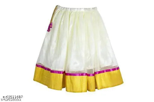 Trending South Style Chanderi Silk and Satin Colorblocked Printed Lehenga with Short Sleeves for Kids, 6-8 years old, Indian origin