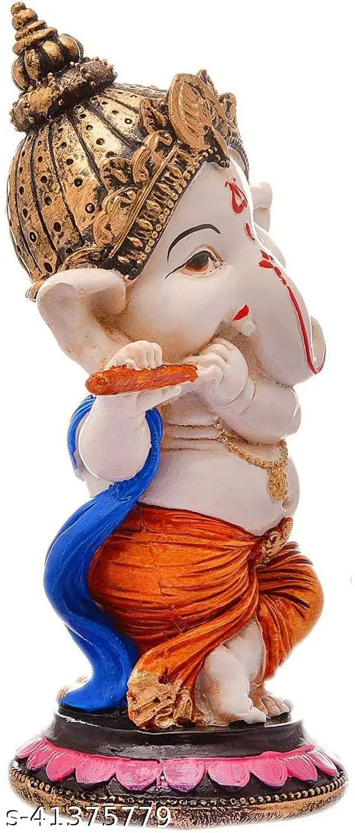 Poly resin decorative Ganesha for pooja room, home office, meditation - 10cm x 12cm x 10cm, Indian handicraft artifact showpiece