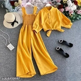 Crepe sleeveless fancy jumpsuit for girls, solid net design, Indian origin