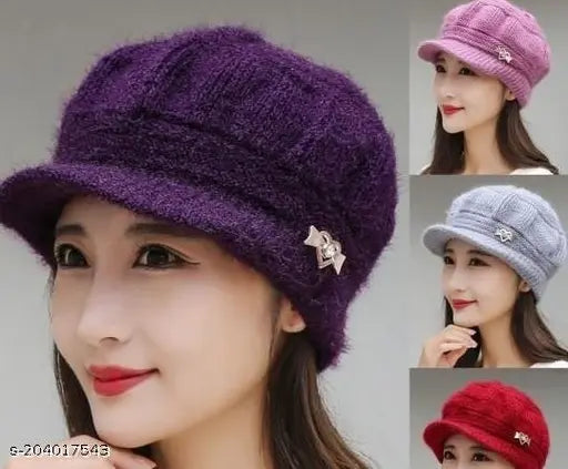 Assorted wool beanie hats, solid color, lightweight & warm for autumn-winter outdoor use