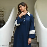 Rayon navy blue Pakistani-style kurta & palazzo set with lace details, ideal for special occasions